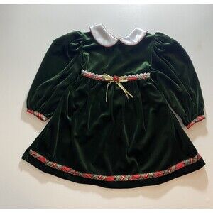 Vintage Rose Cottage Green Velvet Long Sleeve Dress Christmas Girl 3T